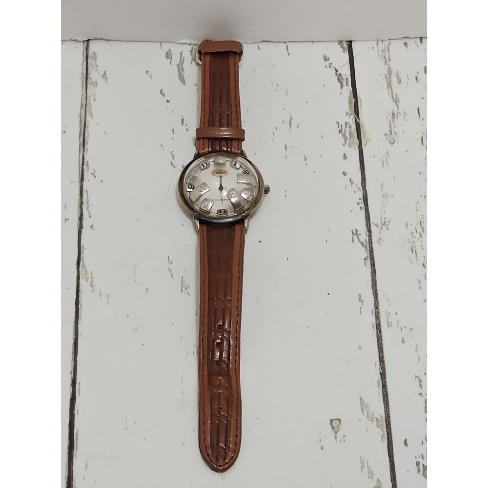 Vintage Men's GUESS Gold Tone High Dome Bubble Analog Quartz Watch RARE
